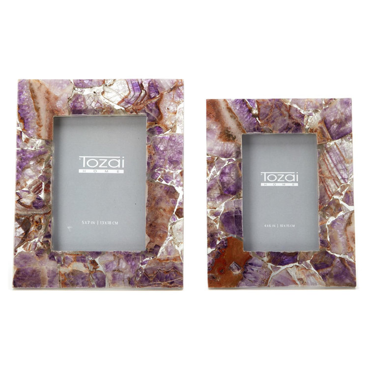 Large Amethyst and Stone Tabletop Picture Frames Set
