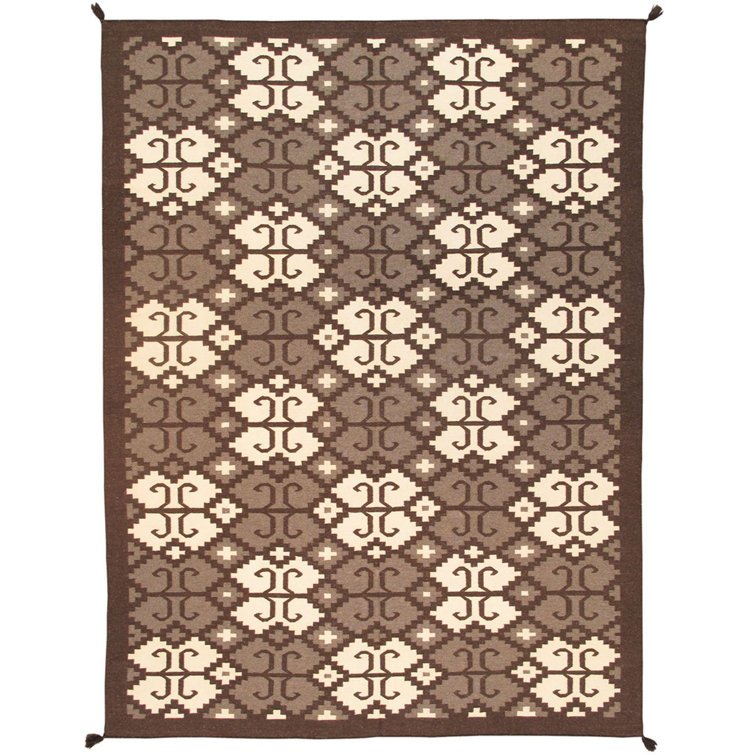 Hand-Knotted Grey and Beige Geometric Wool Area Rug