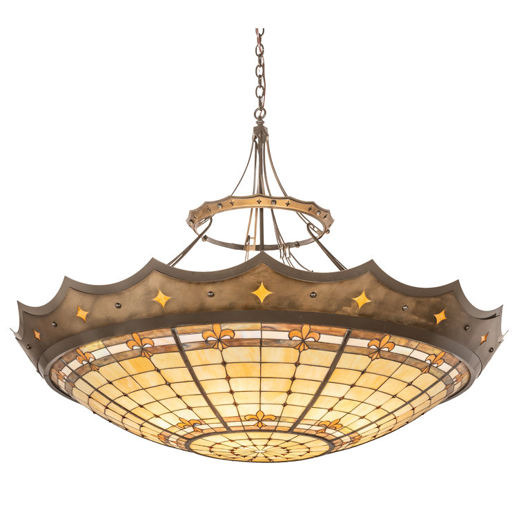Fleur-de-Lite 57" Copper and Glass Indoor/Outdoor Pendant