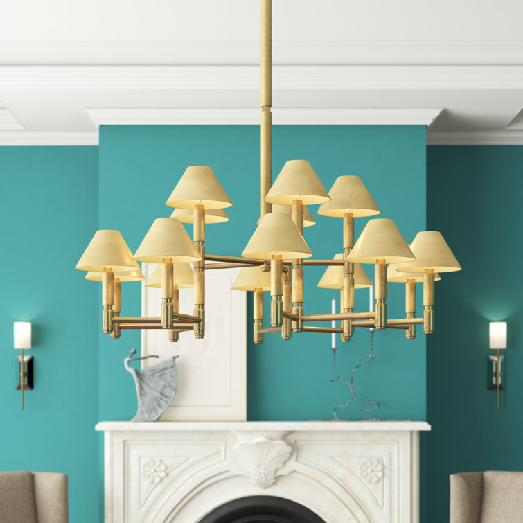 Natural Brass 15-Light Tiered Chandelier with Shades