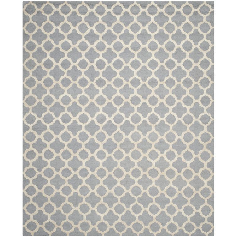 Silver/Ivory Geometric Hand-Tufted Wool Area Rug 30" x 7"