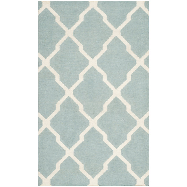 Handmade Light Blue and Ivory Wool Geometric Area Rug, 4' x 6'