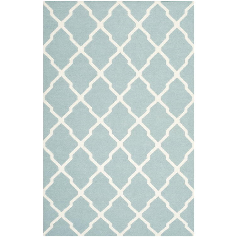 Sleek Artisan Light Blue/Ivory Wool 6' x 9' Geometric Dhurrie Rug