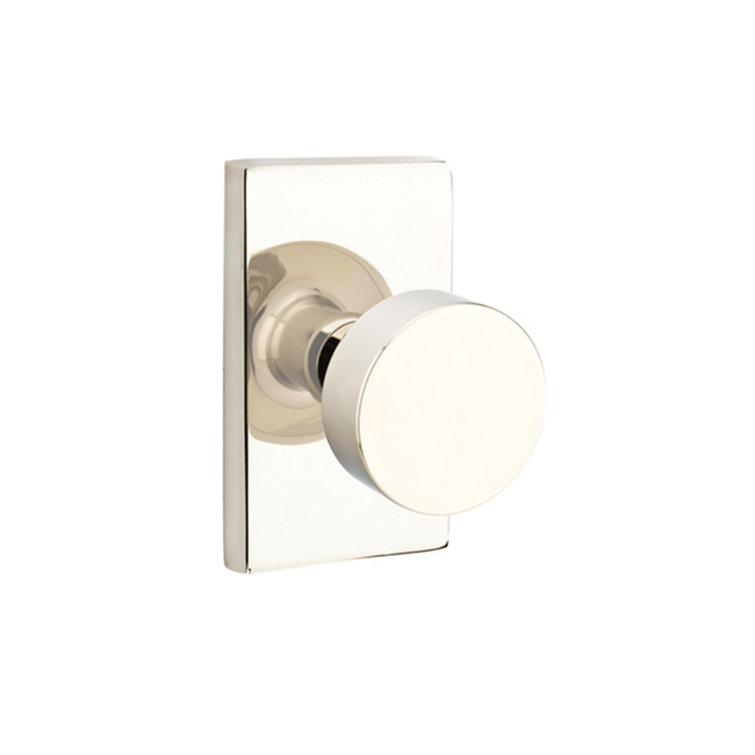 Polished Nickel Modern Round Door Knob with Rectangular Rosette