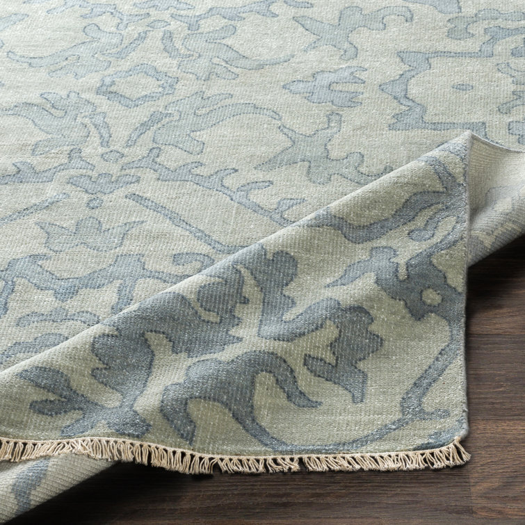 Blue Wool Hand-Knotted Floral 6' x 9' Area Rug