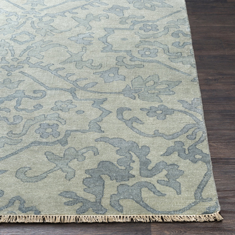 Blue Wool Hand-Knotted Floral 6' x 9' Area Rug