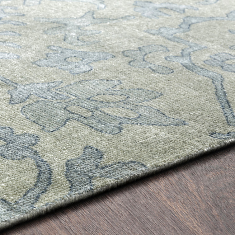 Blue Wool Hand-Knotted Floral 6' x 9' Area Rug
