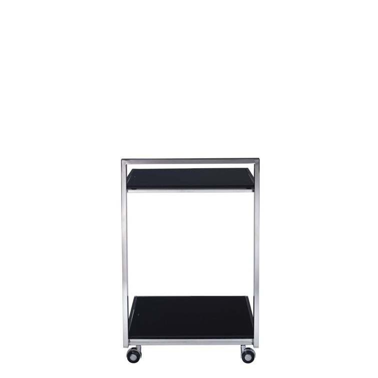 Luxe 20" Square Black Glass & Stainless Steel Bar Cart