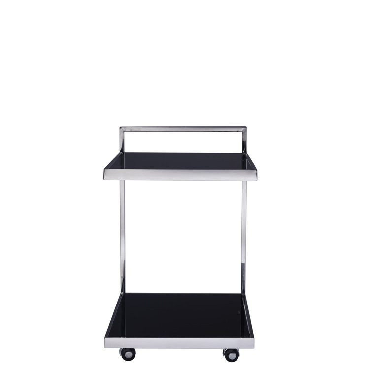 Luxe 20" Square Black Glass & Stainless Steel Bar Cart