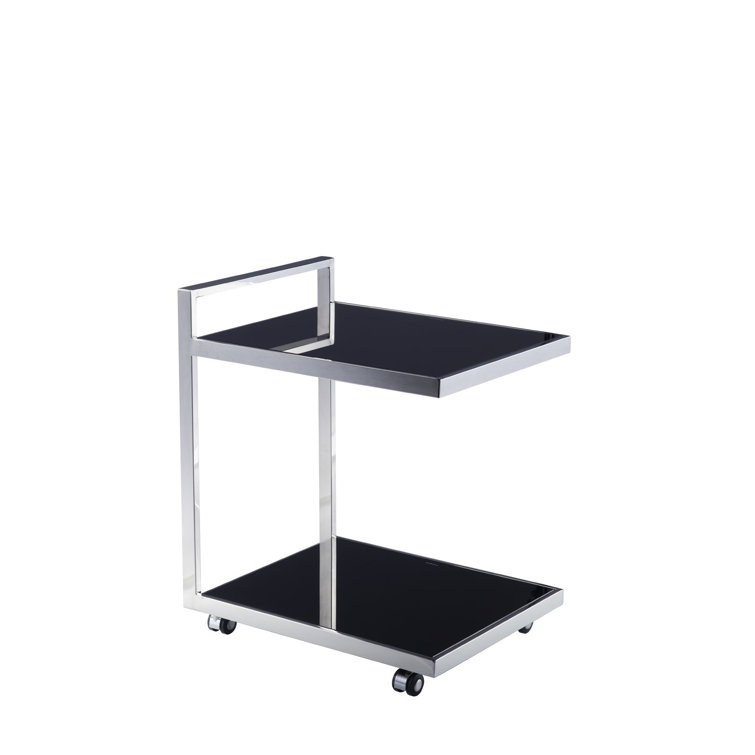 Luxe 20" Square Black Glass & Stainless Steel Bar Cart