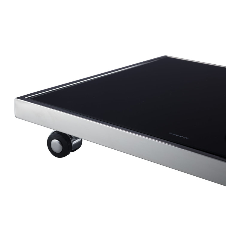 Luxe 20" Square Black Glass & Stainless Steel Bar Cart