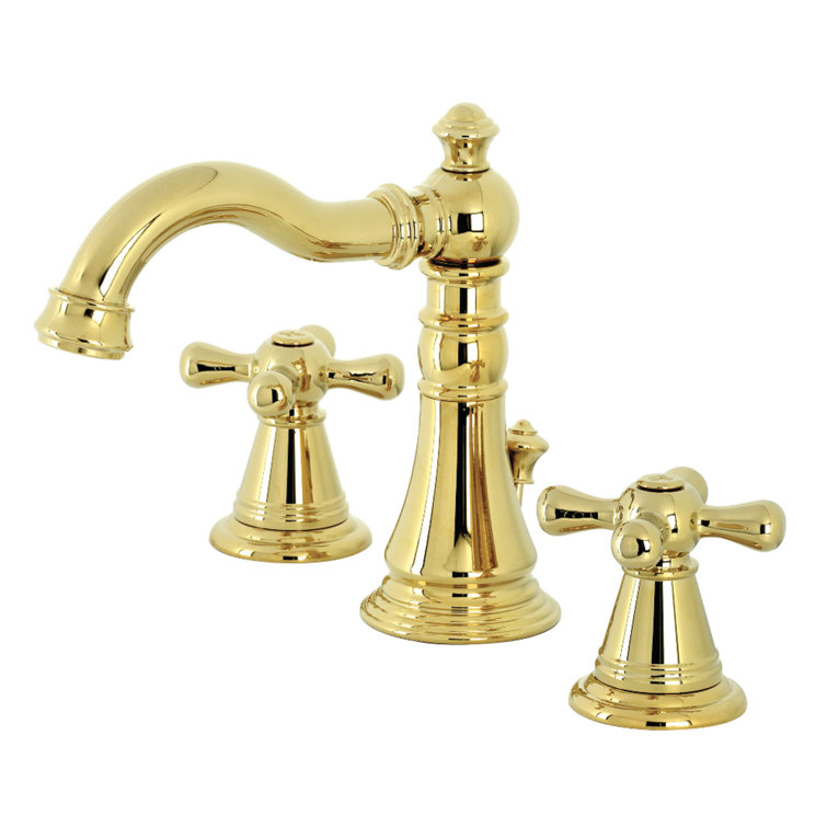 Polished Brass Victorian Widespread Bathroom Faucet with Cross Handles