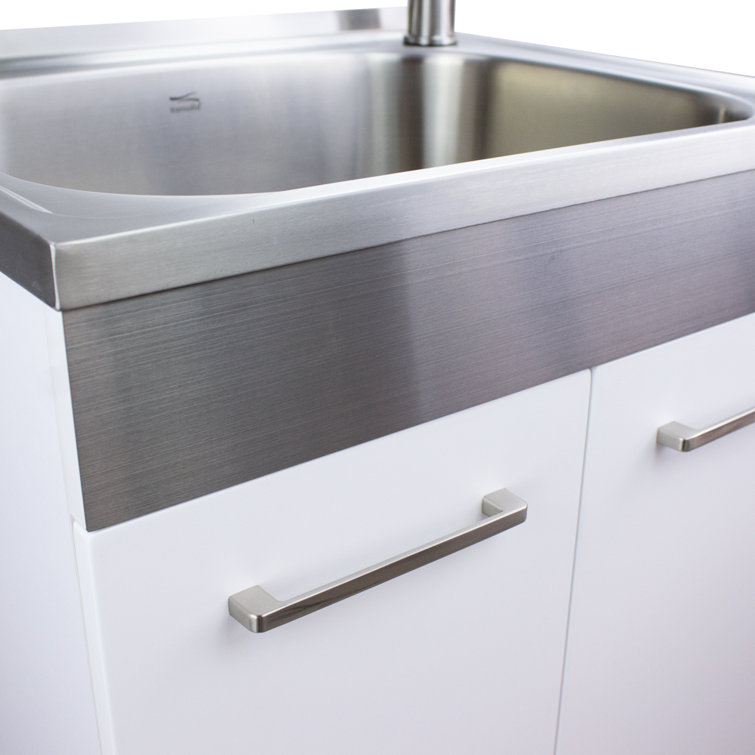 24-Inch White Freestanding Stainless Steel Laundry Sink with Faucet