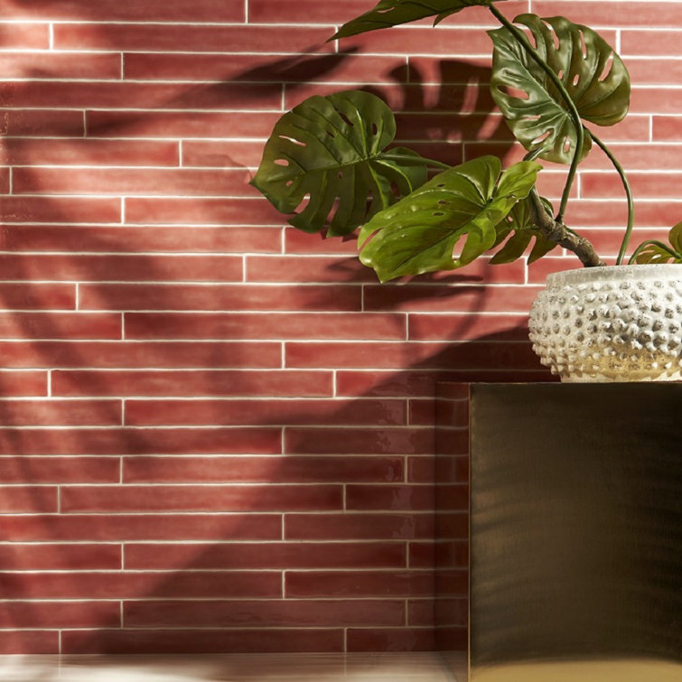 Charlotte Polished Pink Ceramic Subway Wall Tile 2" x 20"