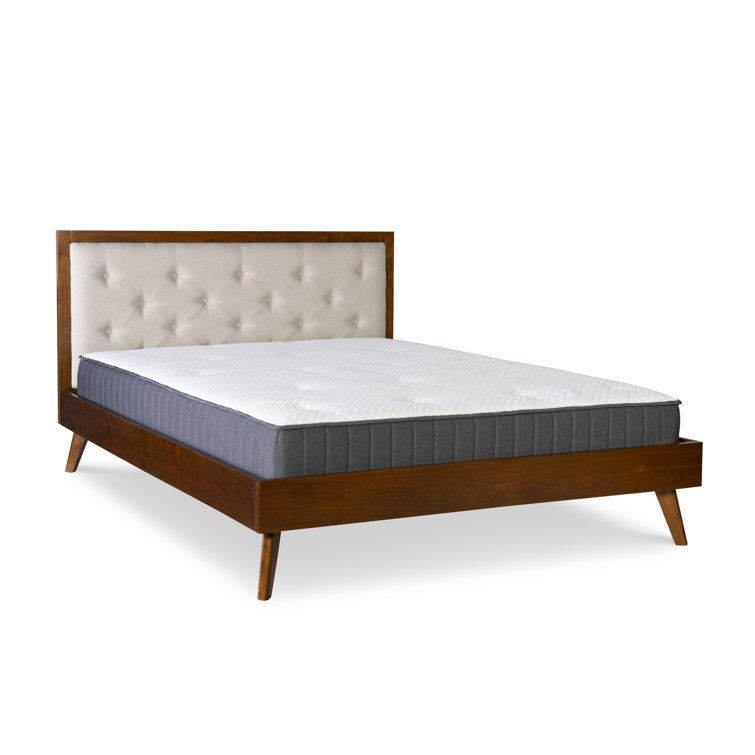 Reid Mid-Century Oatmeal Tufted Queen Platform Bed with Slats