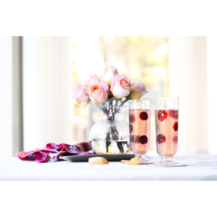 Elegant Clear Glass Fluted Vase with Delicate Hibiscus Petal Design