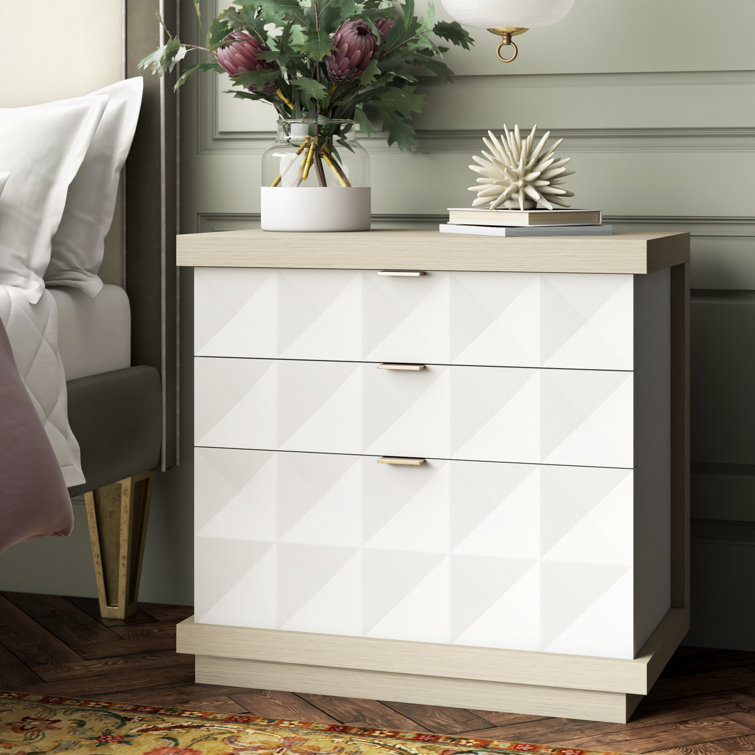 Axiom Transitional 3-Drawer Nightstand in Gray/White with Inverted Pyramid Motif