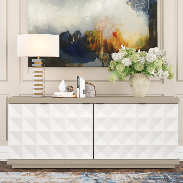 78" Gray and White Faux Anigre Buffet with 2 Drawers