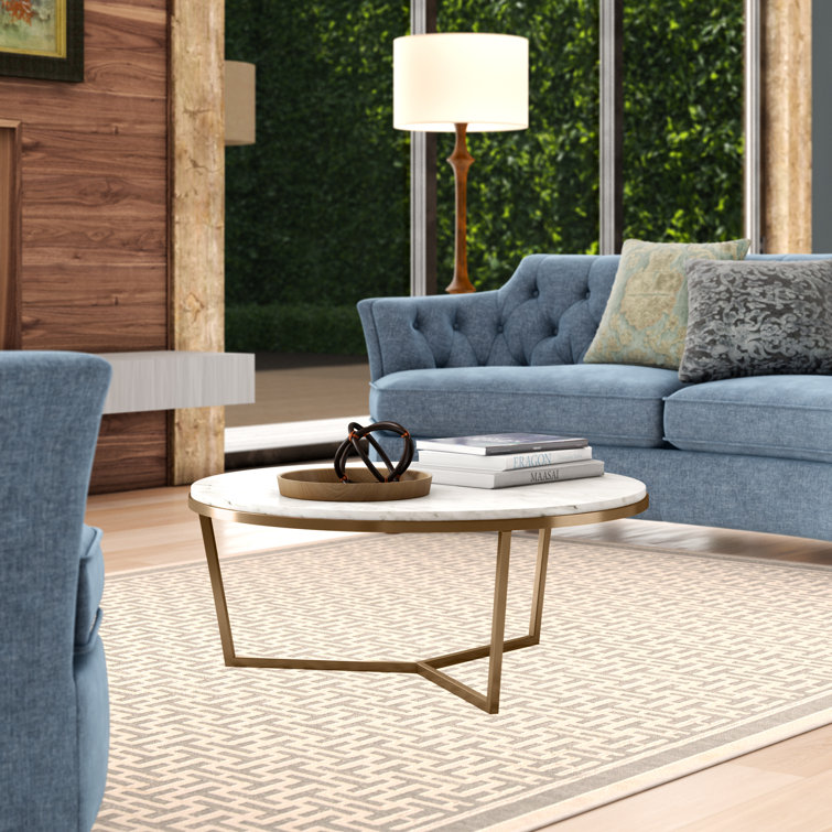 Contemporary Bianco Carrara Marble & Brushed Brass Round Coffee Table
