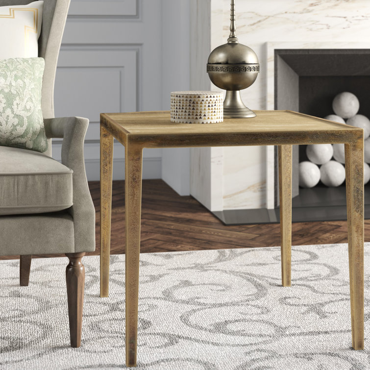 Sleek Transitional Benson Cast Aluminum End Table in Gold