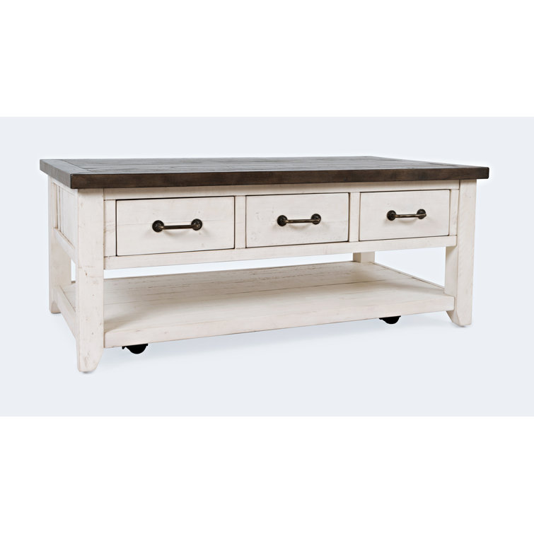 Rustic Reclaimed Pine 48" White Cocktail Table with Storage