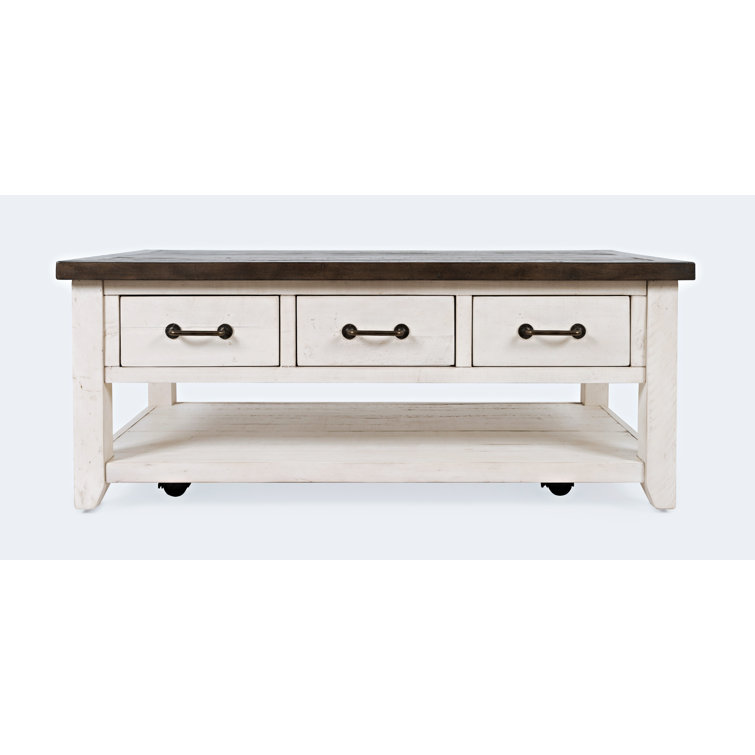 Rustic Reclaimed Pine 48" White Cocktail Table with Storage