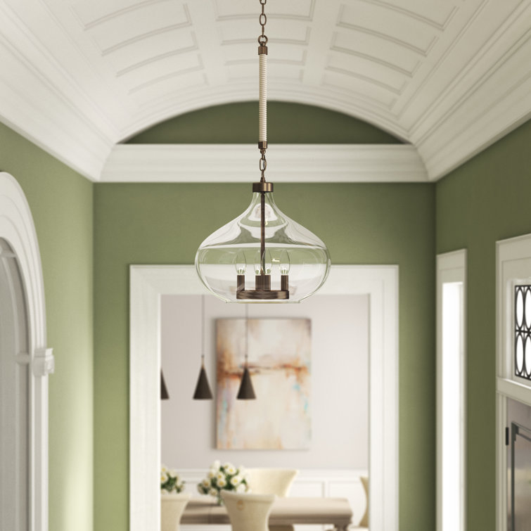 Elegant Dover 15.75" Glass Pendant in Natural Brass