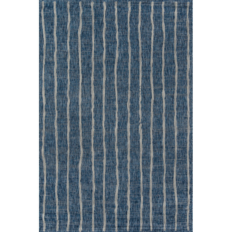 Coastal Stripe Blue Synthetic 5'3" x 7'6" Easy-Care Area Rug