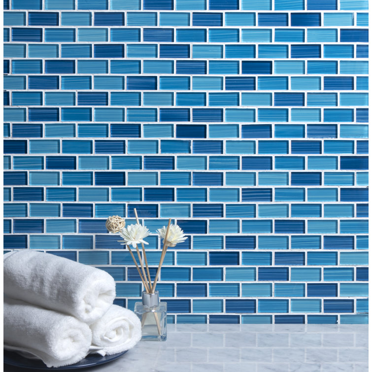 Beachside Blue Hand-Painted Glass Mosaic Wall Tile