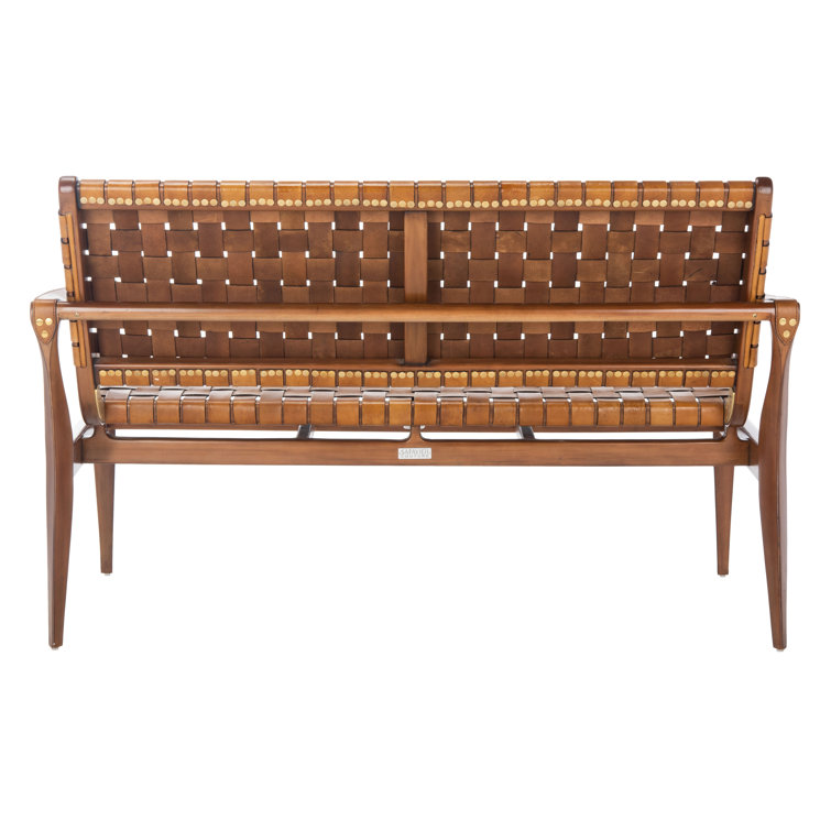Brenton Solid Brown Leather Loveseat Bench