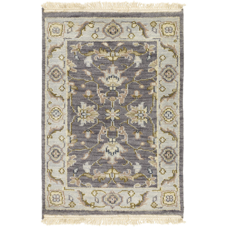 Hand-Knotted Blue and Charcoal Wool Rectangular Rug