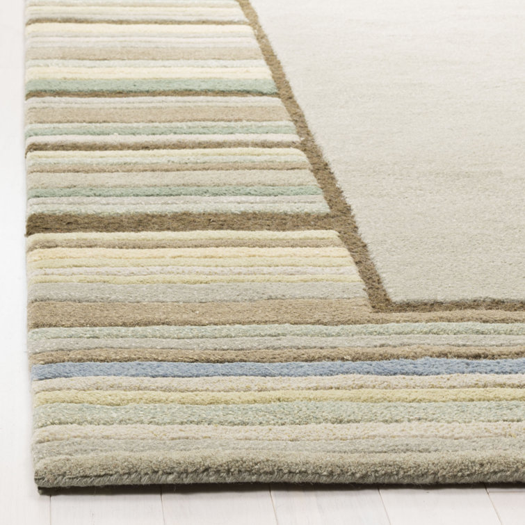 Tadpole Green Striped Wool and Viscose 5' x 8' Area Rug