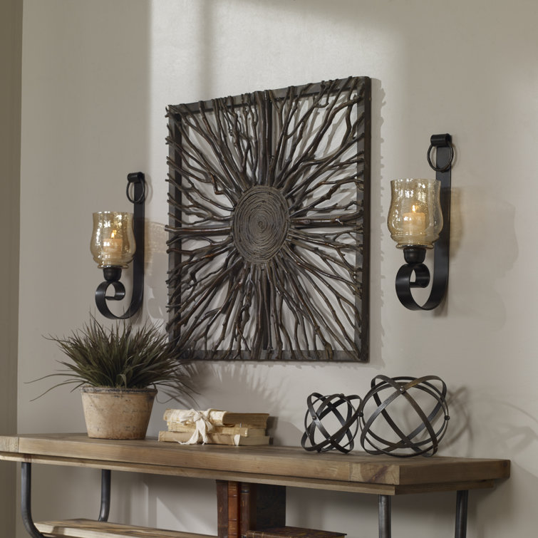Contemporary Joselyn Black Iron and Amber Glass Wall Sconce