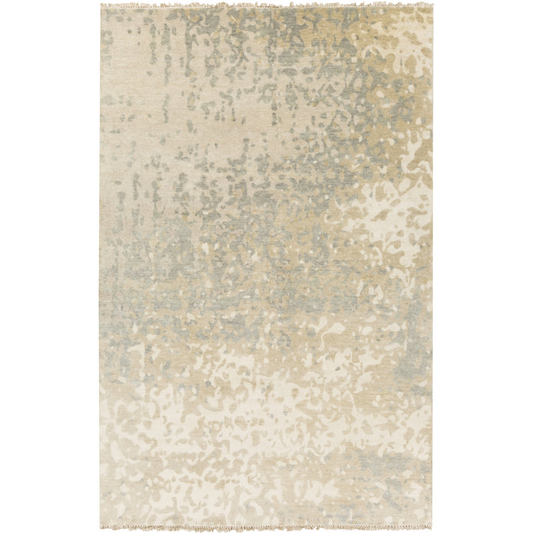 Ivory and Beige Hand-Knotted Wool Abstract Rug