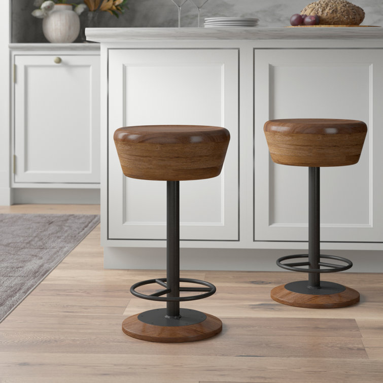 Brown Wood and Metal Swivel Counter Stool