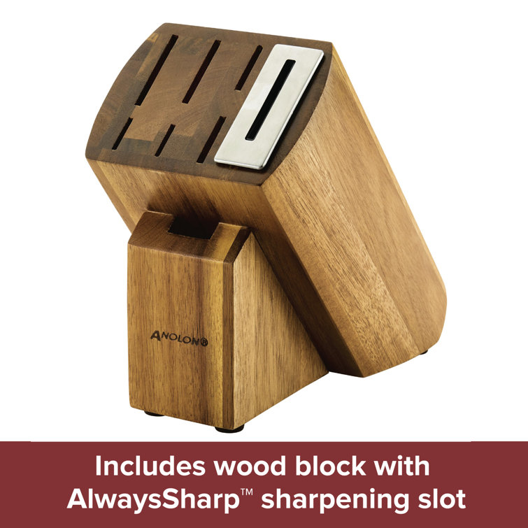 Anolon Cutlery Japanese Carbon Steel 8 Piece Knife Block Set with Built-In Sharpener