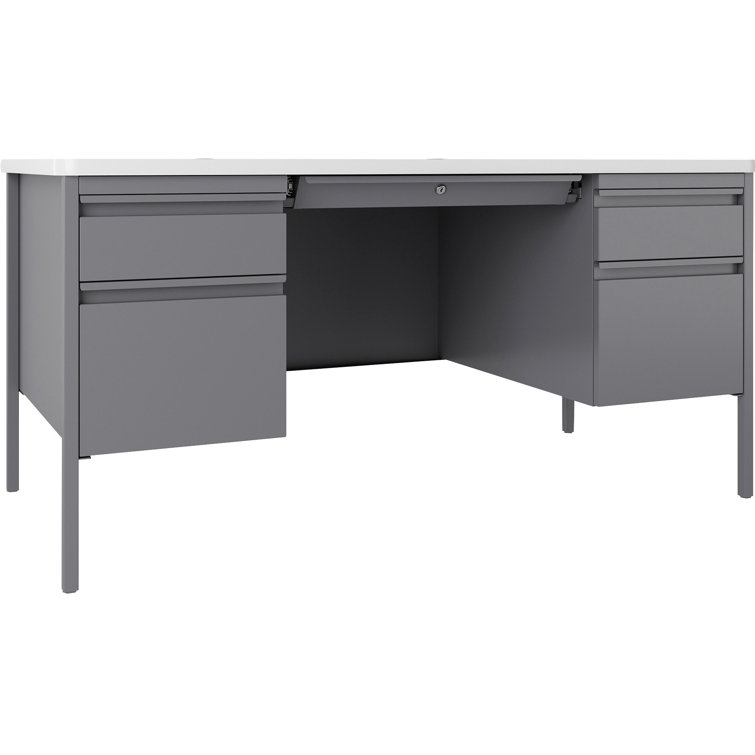 White and Gray Executive Desk with Drawers