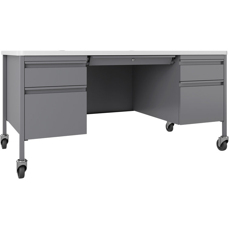 White and Gray Steel Executive Desk with Drawer
