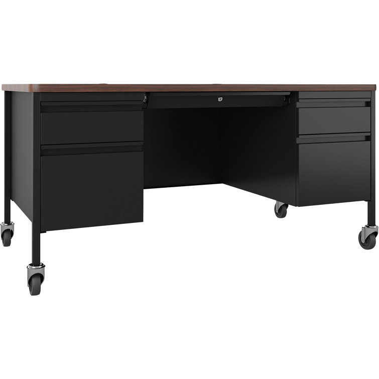 Black Walnut Steel Teacher's Desk with Drawers