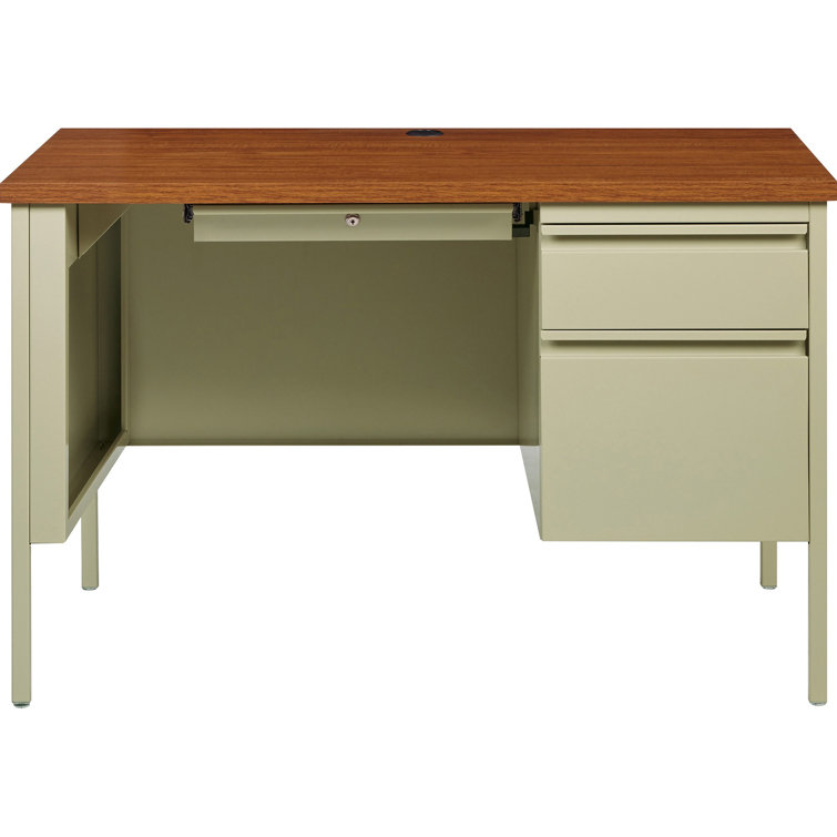 Mahogany and Beige Executive Desk with Filing Cabinet