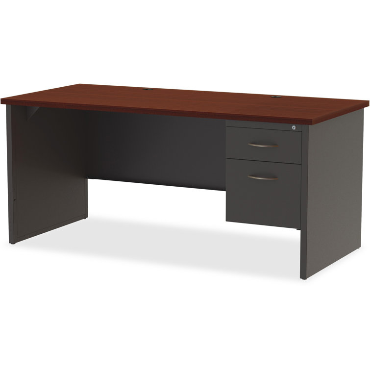 Executive Black Desk with Drawer and Filing Cabinet, 66" W