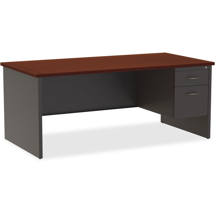 Executive Black Desk with Drawer and Filing Cabinet, 66" W