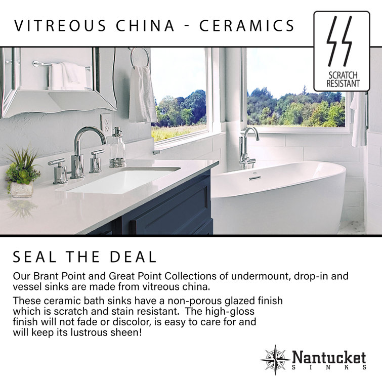 White Ceramic Rectangular Undermount Bathroom Sink with Overflow
