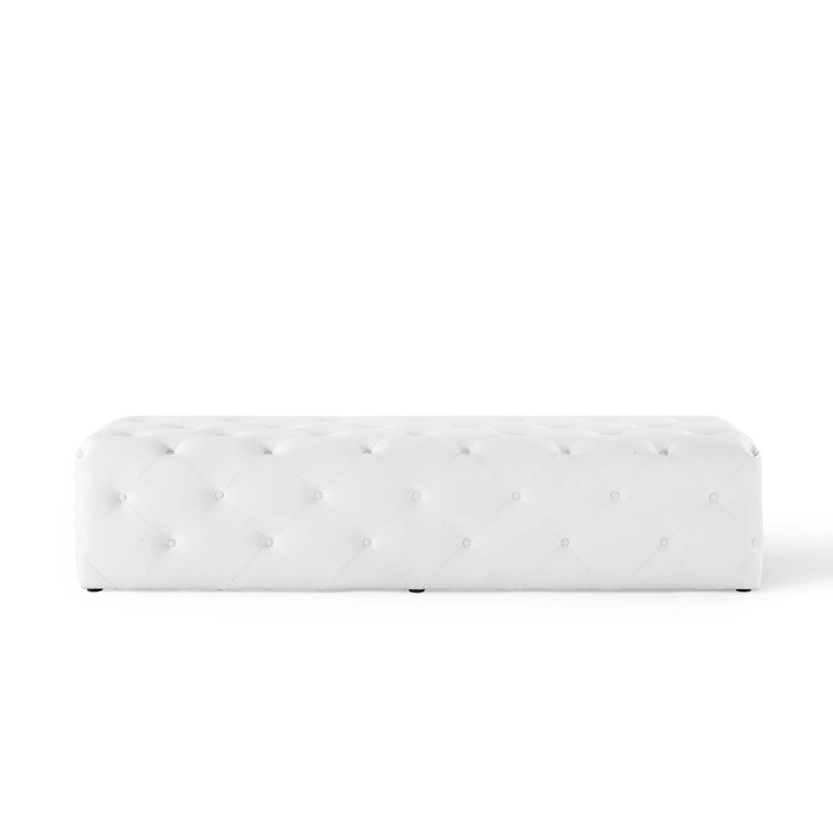 Luxurious White Vegan Leather 60" Tufted Entryway Bench