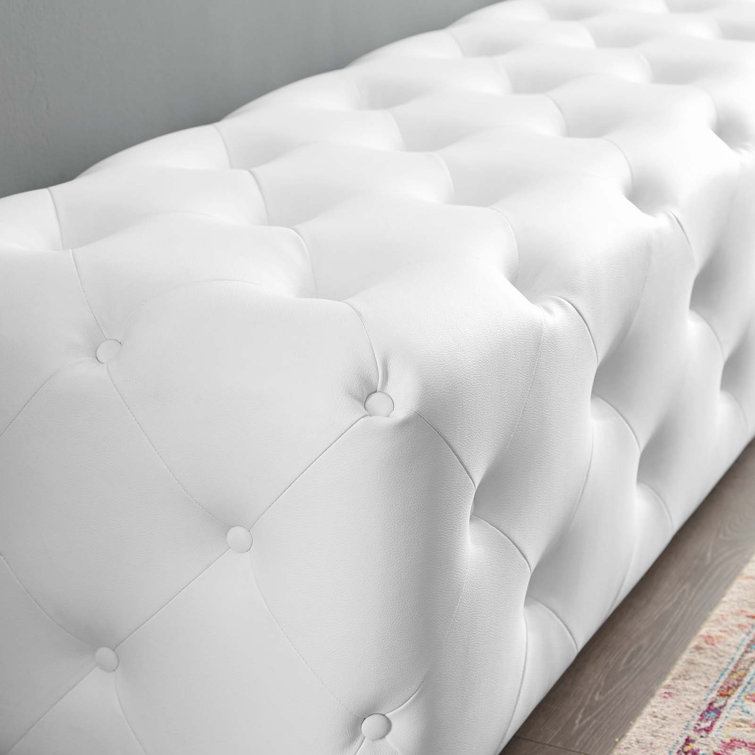 48" Luxe White Faux Leather Tufted Entryway Bench