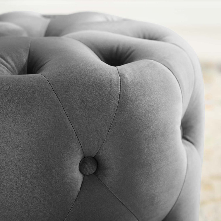 Amour 15.5'' Gray Performance Velvet Tufted Round Ottoman
