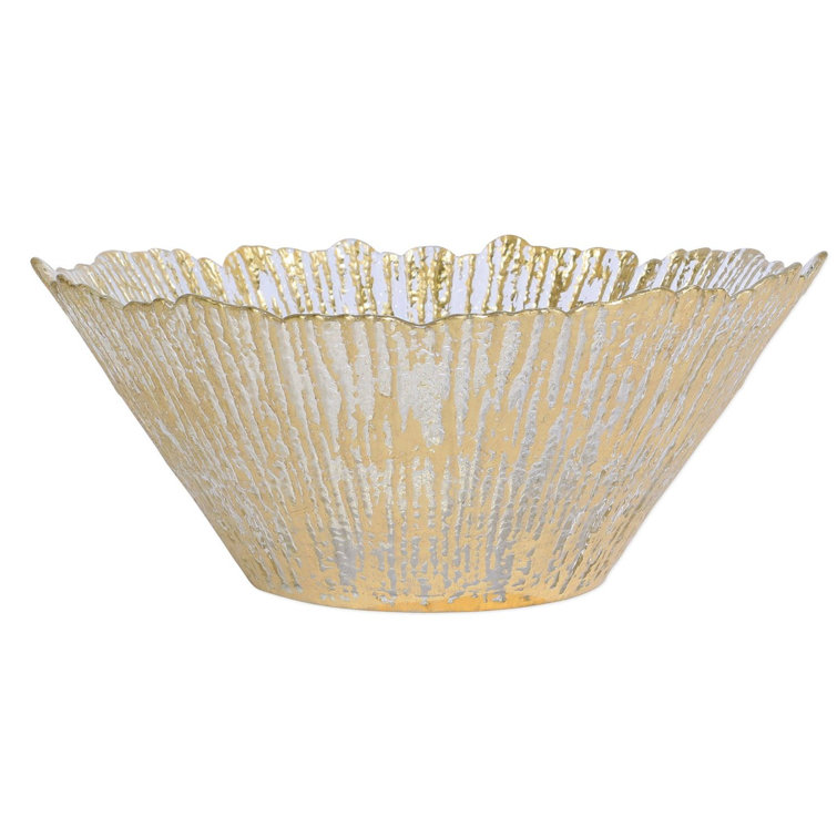 Gold Foil Textured Round Glass Serving Bowl