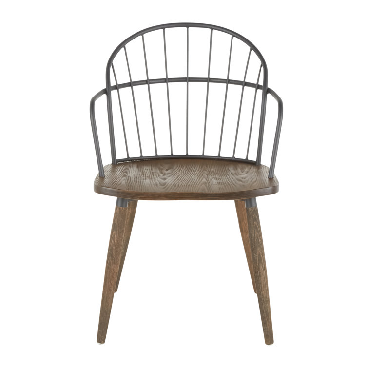 Riley Dark Walnut Wood Industrial Arm Chair with High Spindle Back