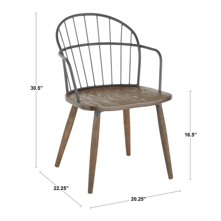 Riley Dark Walnut Wood Industrial Arm Chair with High Spindle Back