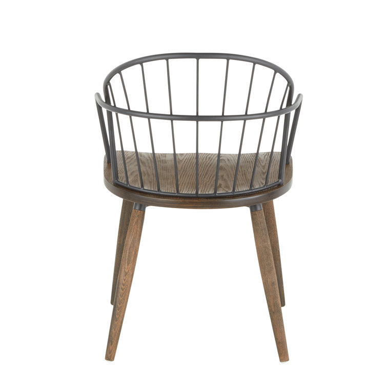 Riley Dark Walnut Wood Industrial Arm Chair with High Spindle Back